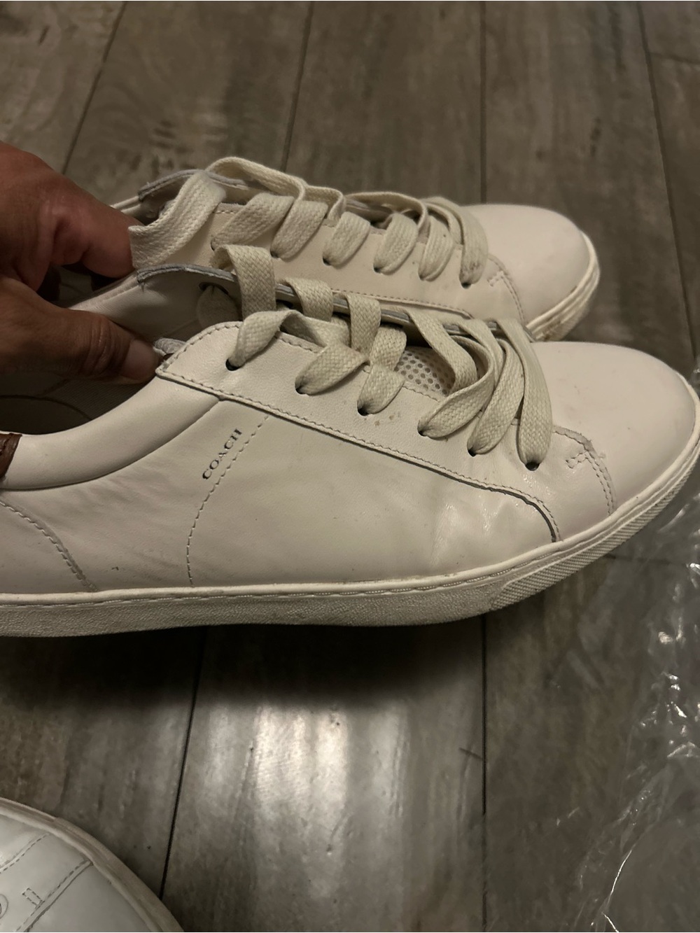 Coach White and Brown Leather Low Top AND Banana Republic all white low Sneakers - Picture 5 of 11